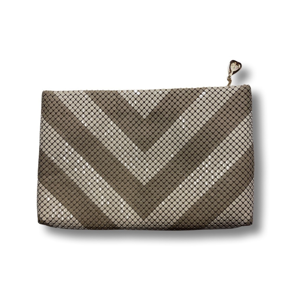 Vintage Whiting and Davis Metallic Mesh Clutch | 6.5”L x 10” W | Taupe and Cream